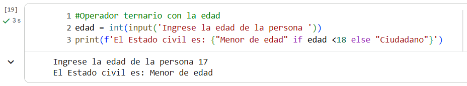 Ejemplo Operador ternario python